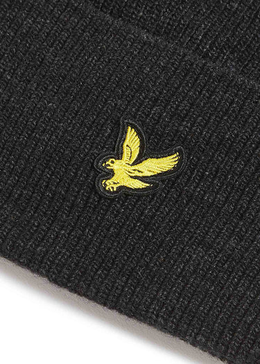 Lyle & Scott Mutsen Lambswool blend ribbed beanie - jet black marl