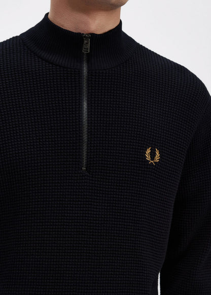 Fred Perry Truien  Waffle stitch half zip jumper - navy 