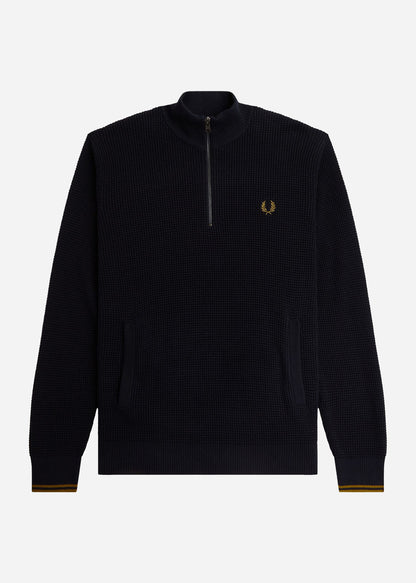 Fred Perry Truien  Waffle stitch half zip jumper - navy 