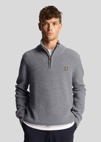 Lyle & Scott Truien  Ribbed quarter zip jumper - mid grey marl 