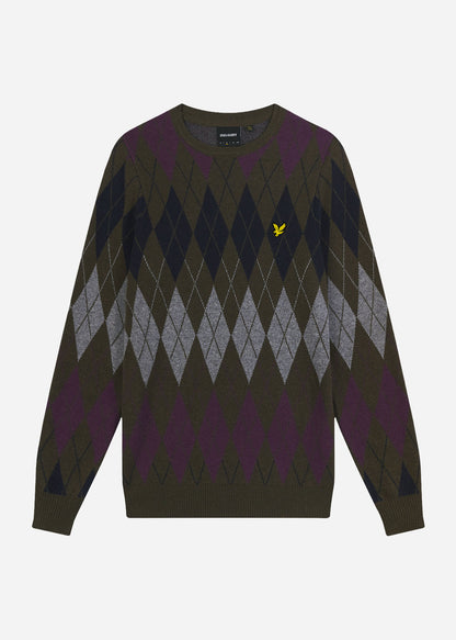 Lyle & Scott Truien  British argyle crew neck - olive 