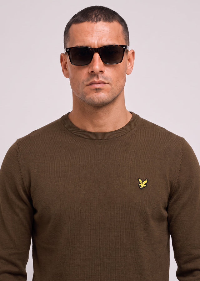 Lyle & Scott Sweaters Cotton merino crew neck jumper - sepia brown