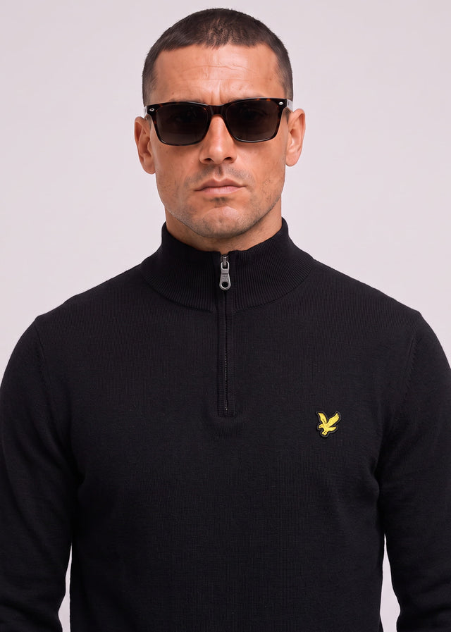 Lyle & Scott Sweaters Cotton merino quarter zip jumper - jet black