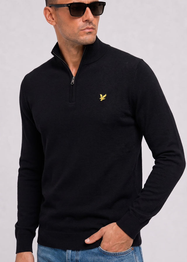 Lyle & Scott Sweaters Cotton merino quarter zip jumper - jet black