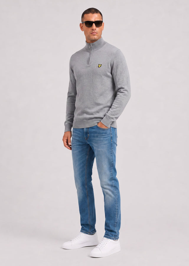 Lyle & Scott Sweaters Cotton merino quarter zip jumper - mid grey marl