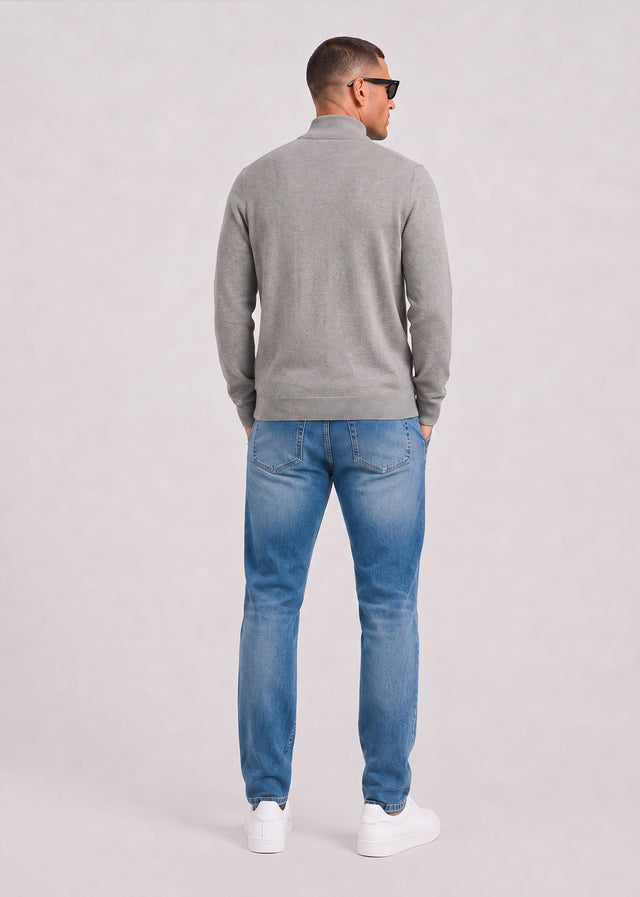 Lyle & Scott Sweaters Cotton merino quarter zip jumper - mid grey marl