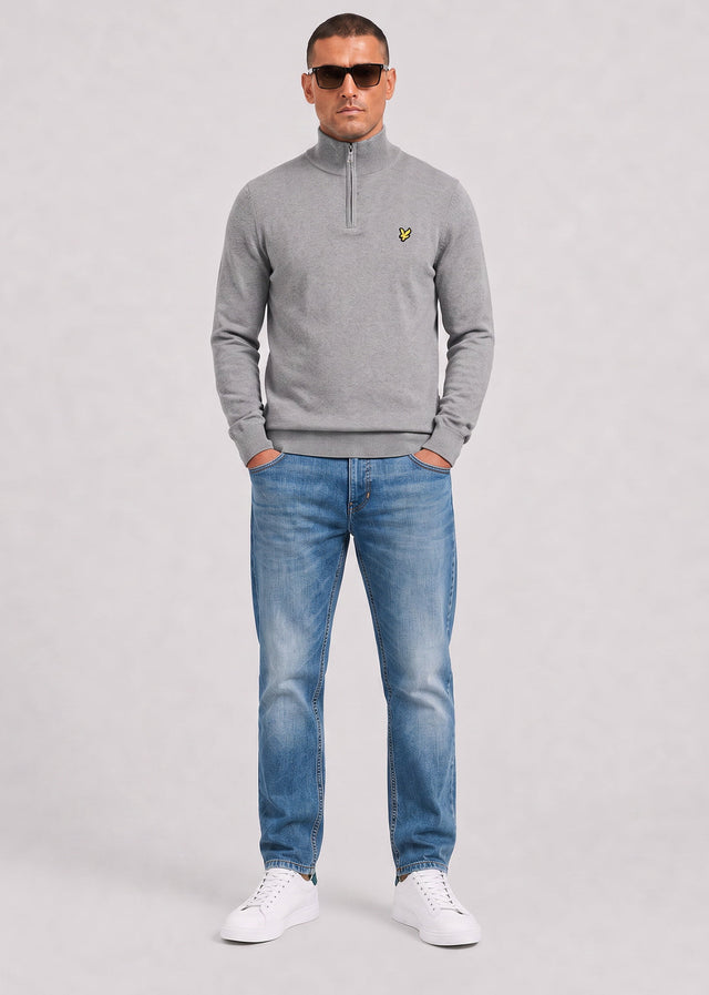 Lyle & Scott Sweaters Cotton merino quarter zip jumper - mid grey marl