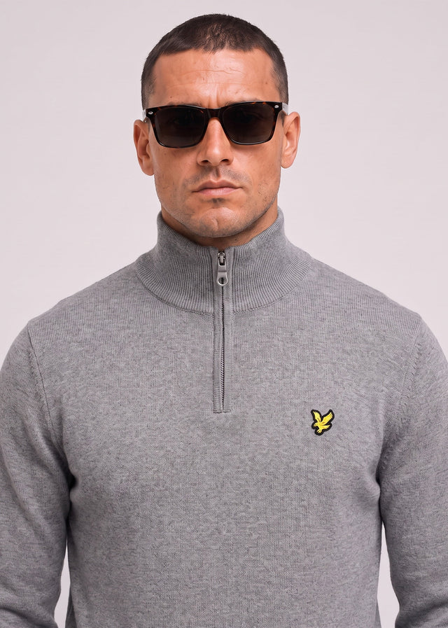 Lyle & Scott Sweaters Cotton merino quarter zip jumper - mid grey marl