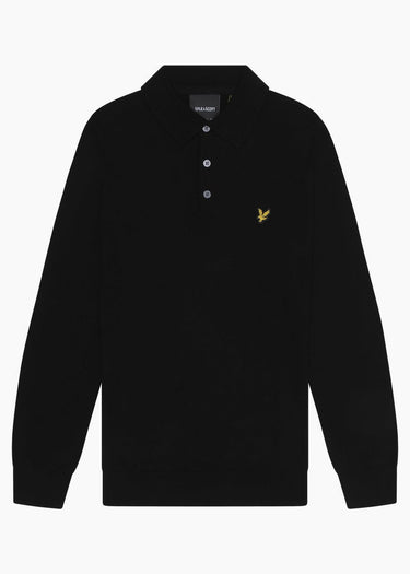 Lyle & Scott Truien Cotton merino long sleeve knitted polo - jet black