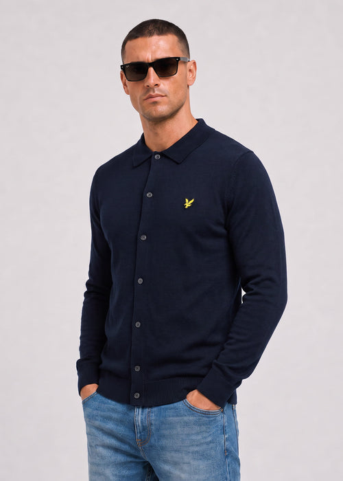 Cotton merino knitted shirt - dark navy