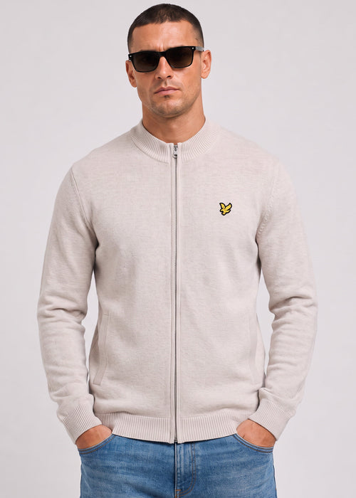 Relaxed cotton merino full zip jumper - cove