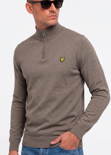 Lyle & Scott Truien Cotton merino quarter zip jumper - khaki ash