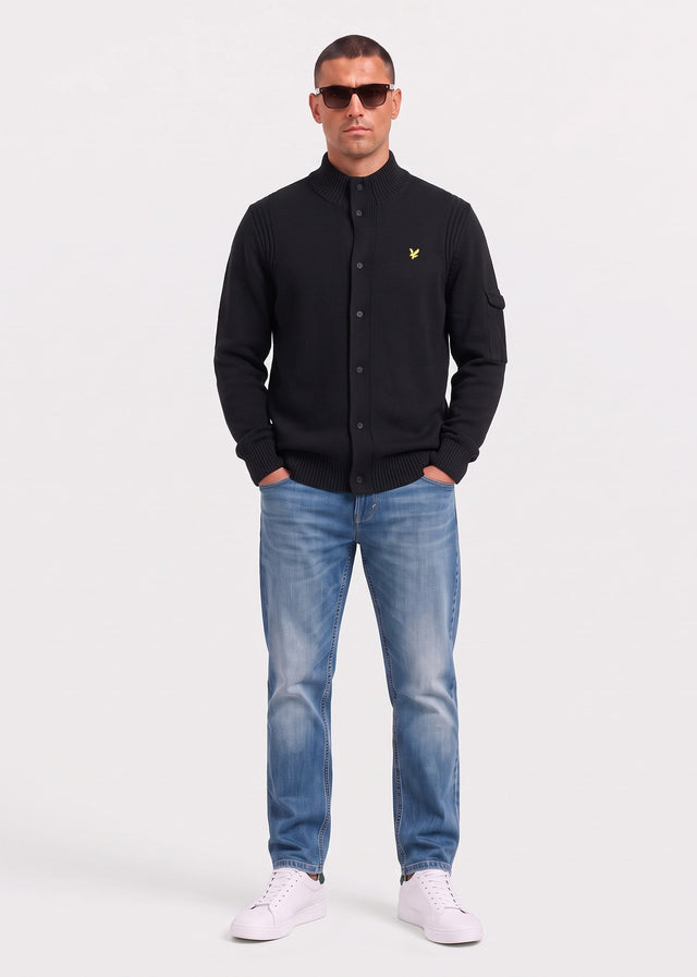 Lyle & Scott Cardigans Rib insert button through jumper - jet black