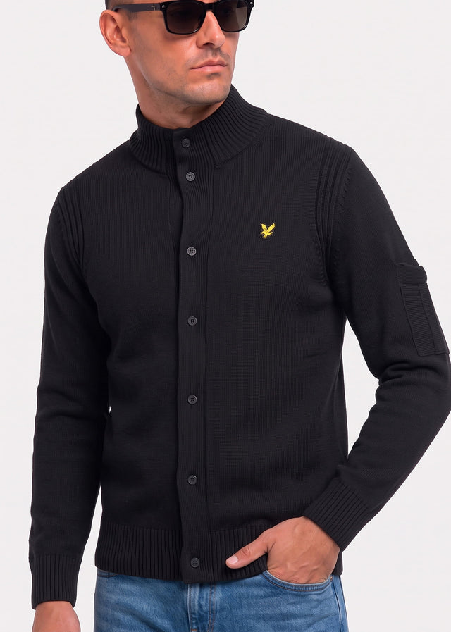 Lyle & Scott Cardigans Rib insert button through jumper - jet black