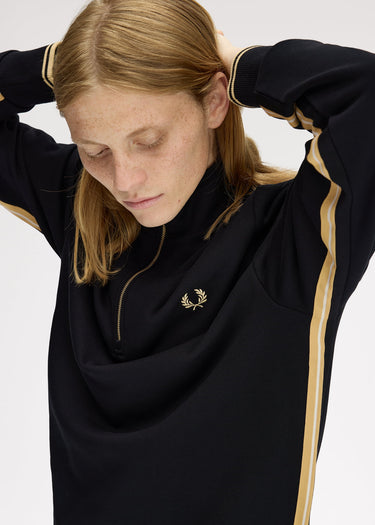 Fred Perry Truien Stripe tape half zip sweathshirt - black champagne