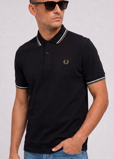 Twin tipped polo - black ecru laurel wreath green
