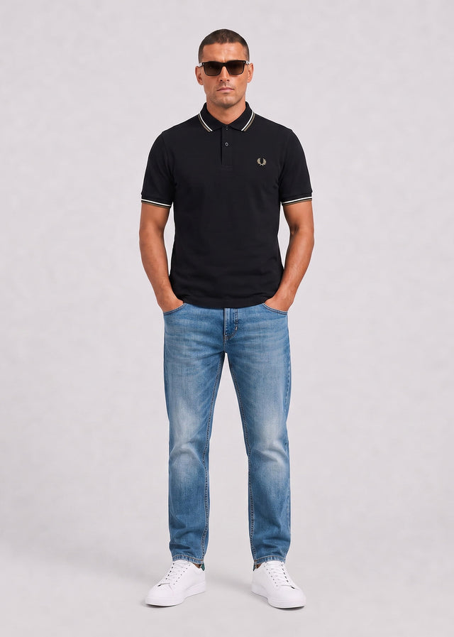 Fred Perry Polos Twin tipped polo - black ecru laurel wreath green