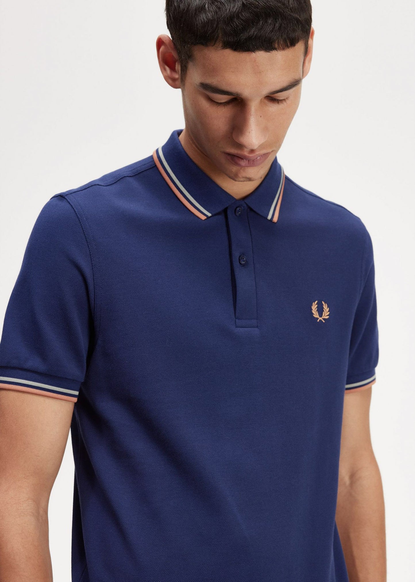 Twin tipped fred perry shirt - french navy seagrass light rust