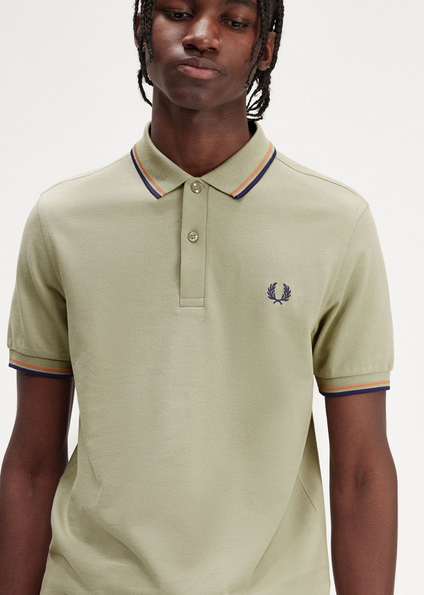 Twin tipped fred perry shirt - seagrass light rust french navy