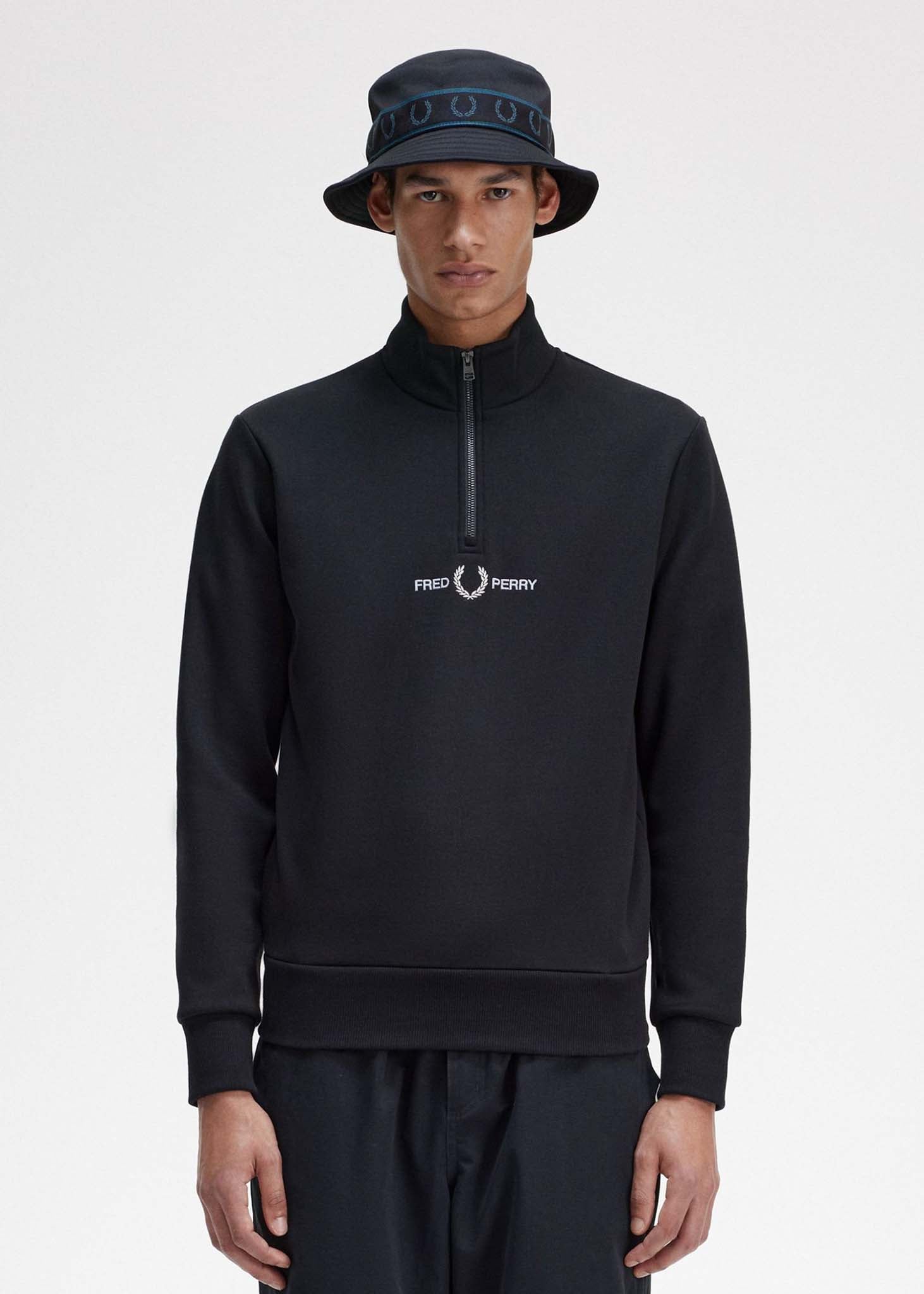 Fred Perry Truien  Embroidered half zip sweat - black 