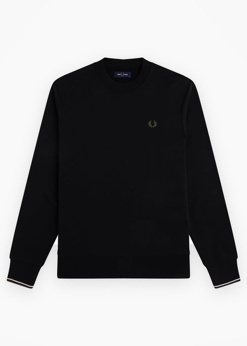 Crew neck sweatshirt - black ecru laurel wreath green