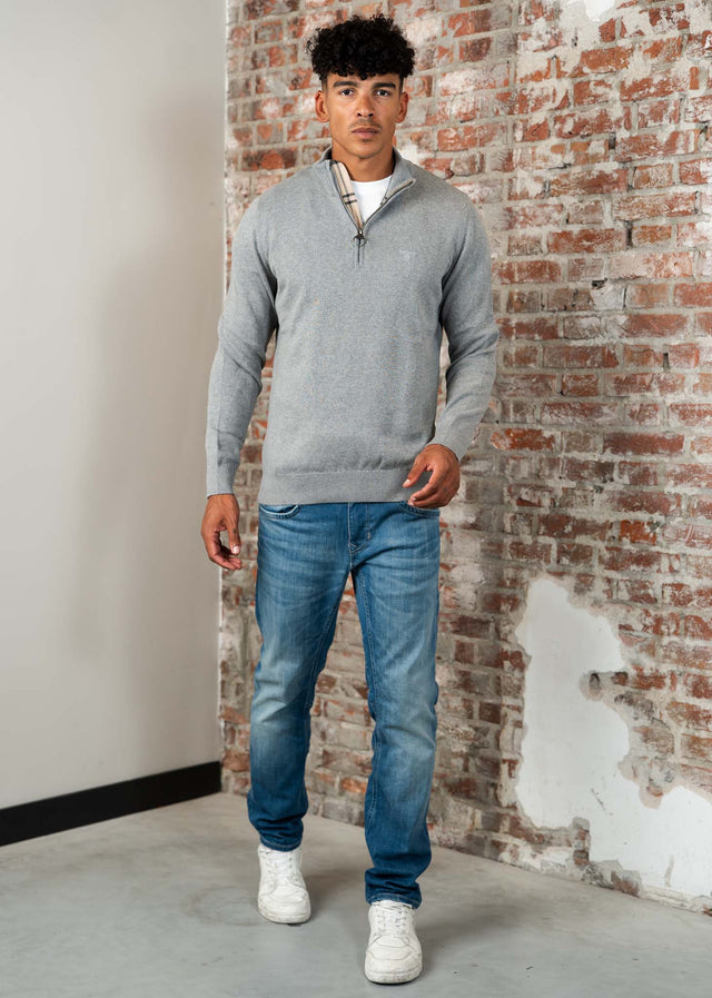 Barbour Sweaters Cotton half zip knitted jumper - grey marl
