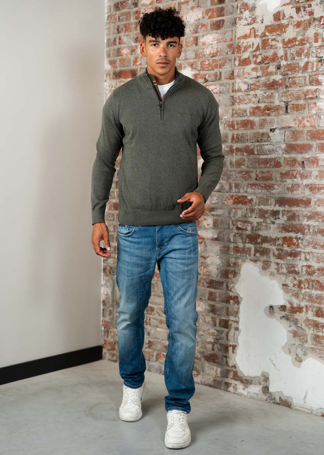 Barbour Sweaters Cotton half zip knitted jumper - olive marl