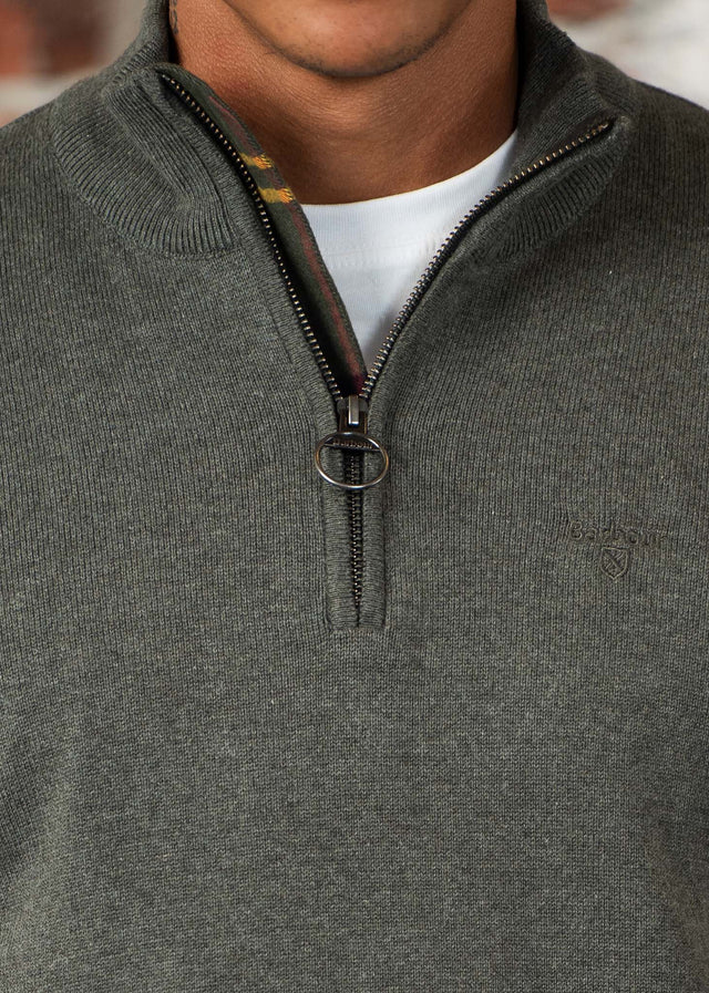 Barbour Sweaters Cotton half zip knitted jumper - olive marl