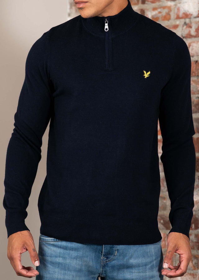 Lyle & Scott Sweaters Cotton merino quarter zip jumper - dark navy