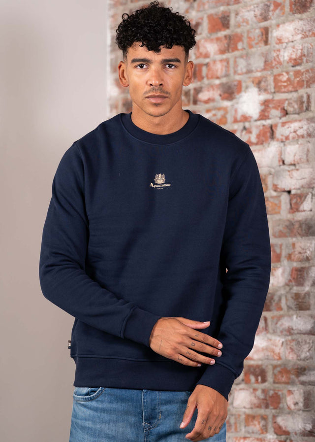 Aquascutum Sweaters Centered logo crewneck - navy