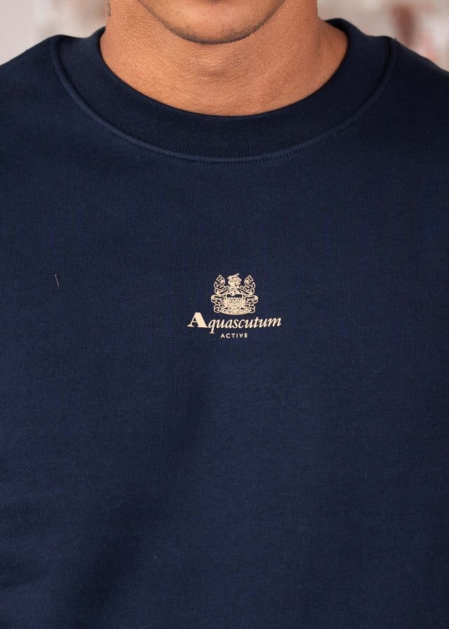 Aquascutum Sweaters Centered logo crewneck - navy