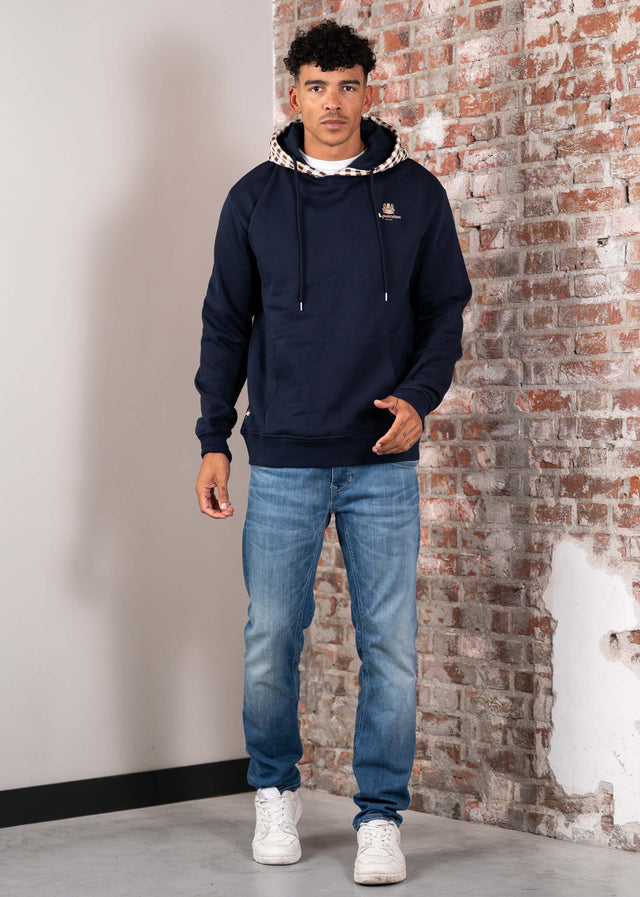 Aquascutum Hoodies Club check hoodie fleece-navy