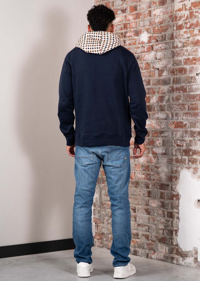 Aquascutum Hoodies Club check hoodie fleece-navy