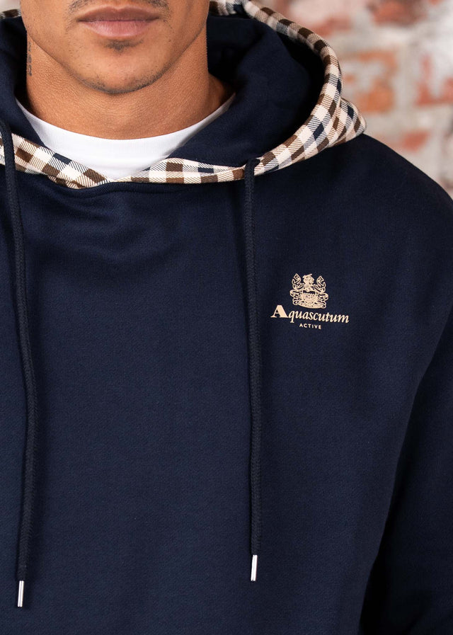 Aquascutum Hoodies Club check hoodie fleece-navy