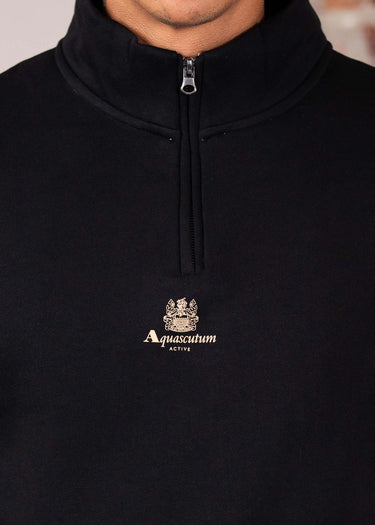 Aquascutum Truien Centered logo quarter zip fleece - black