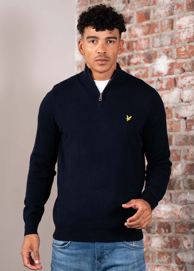 Lyle & Scott Sweaters Cotton merino quarter zip jumper - dark navy