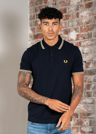 Fred Perry Polo's Twin tipped fred perry shirt - navy ecru honeycomb