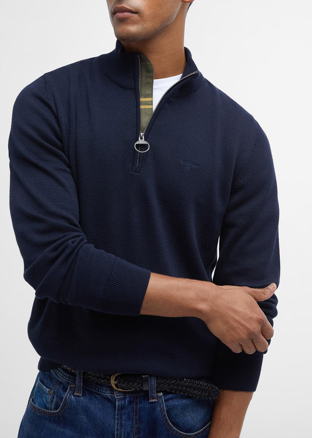 Barbour Sweaters Cotton half zip knitted jumper - navy
