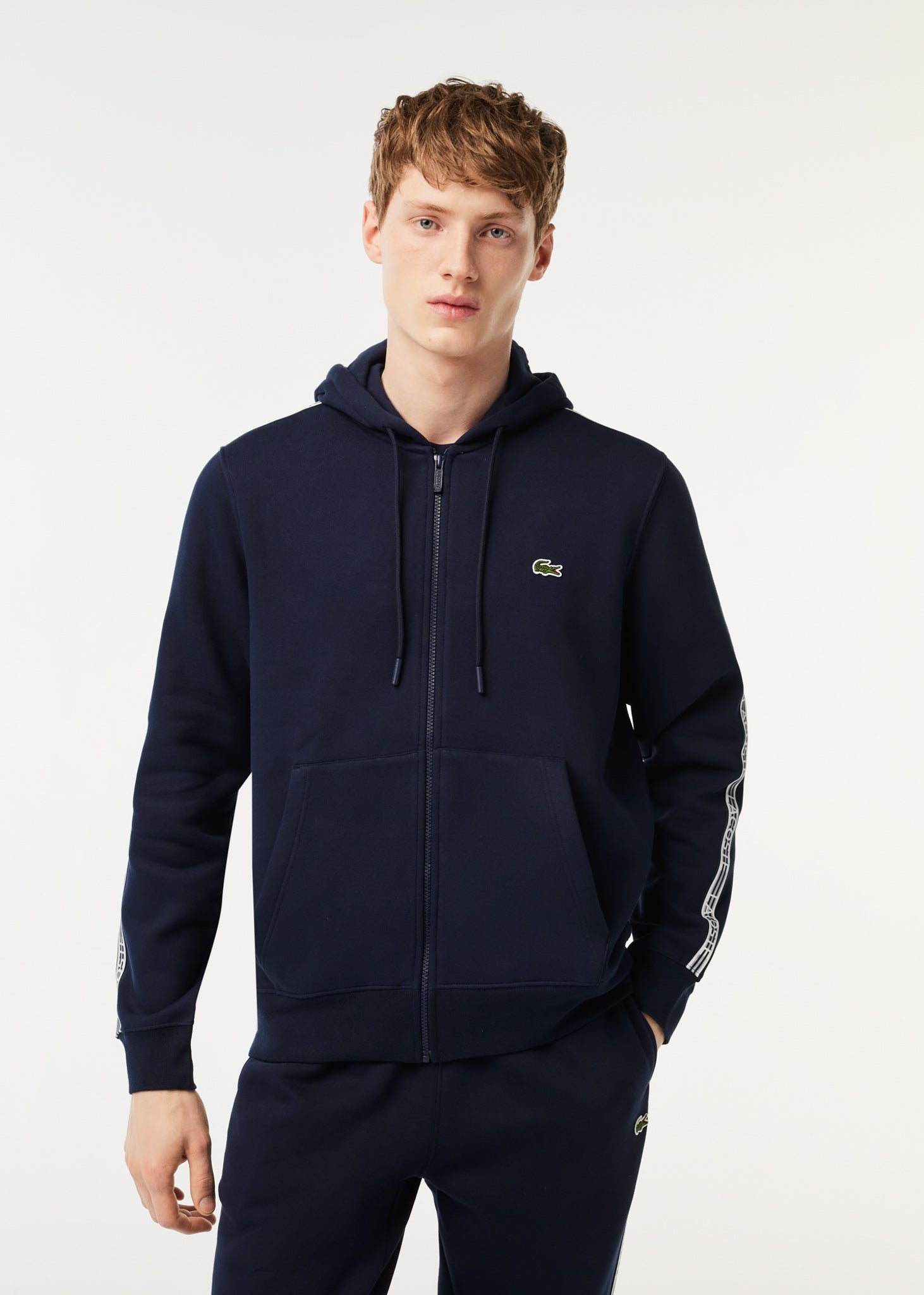 Lacoste Vesten  Contrast stripe zip through hoodie - navy blue 