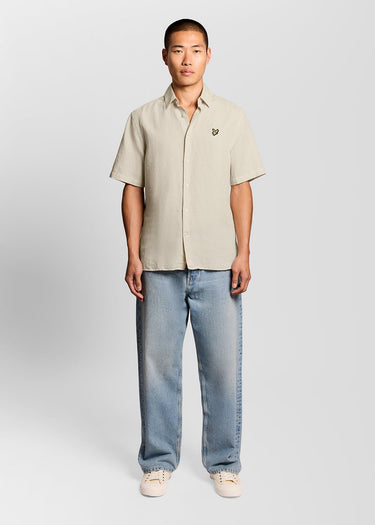 Lyle Scott Overhemden Short sleeve linen blend shirt - cove