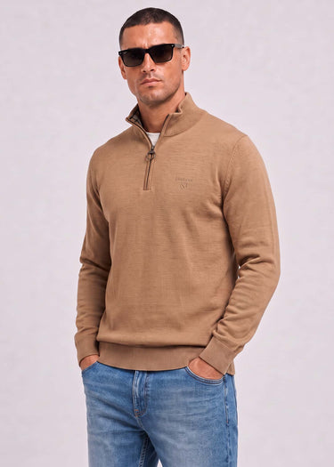 Barbour Sweaters Barbour cotton half zip knitted jumper - sandstone