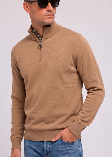 Barbour Sweaters Barbour cotton half zip knitted jumper - sandstone