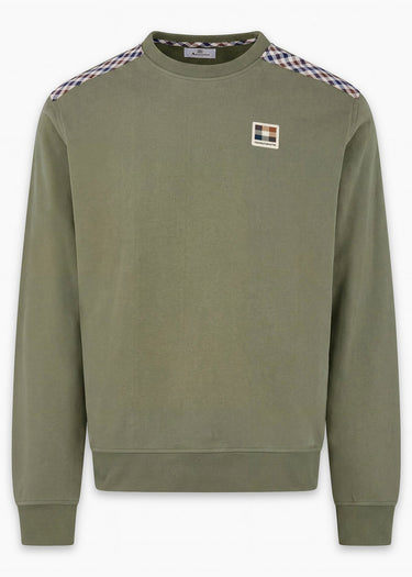 Aquascutum Sweaters Check shoulder crewneck fleece - army green