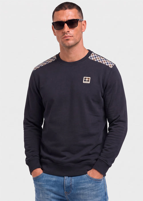 Check shoulder crewneck fleece - black