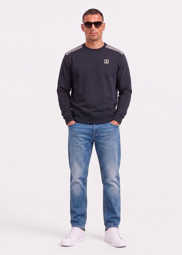 Aquascutum Sweaters Check shoulder crewneck fleece - black