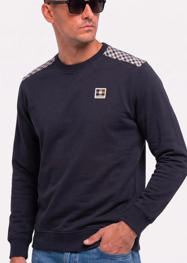 Aquascutum Sweaters Check shoulder crewneck fleece - black