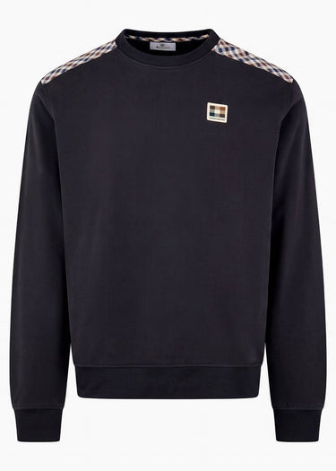 Aquascutum Sweaters Check shoulder crewneck fleece - black