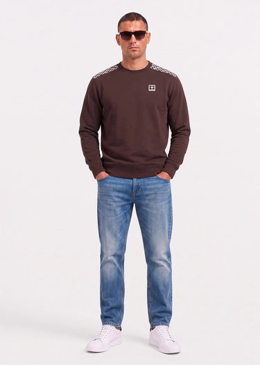 Aquascutum Sweaters Check shoulder crewneck fleece - chocolate