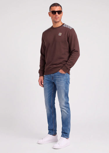 Aquascutum Sweaters Check shoulder crewneck fleece - chocolate