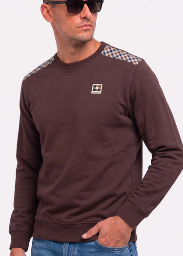 Aquascutum Sweaters Check shoulder crewneck fleece - chocolate
